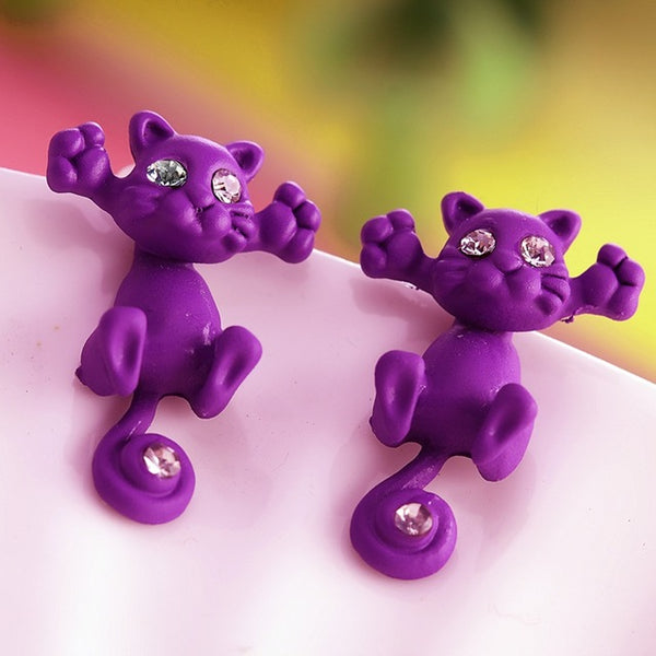 Multiple Color Cat Stud Earrings